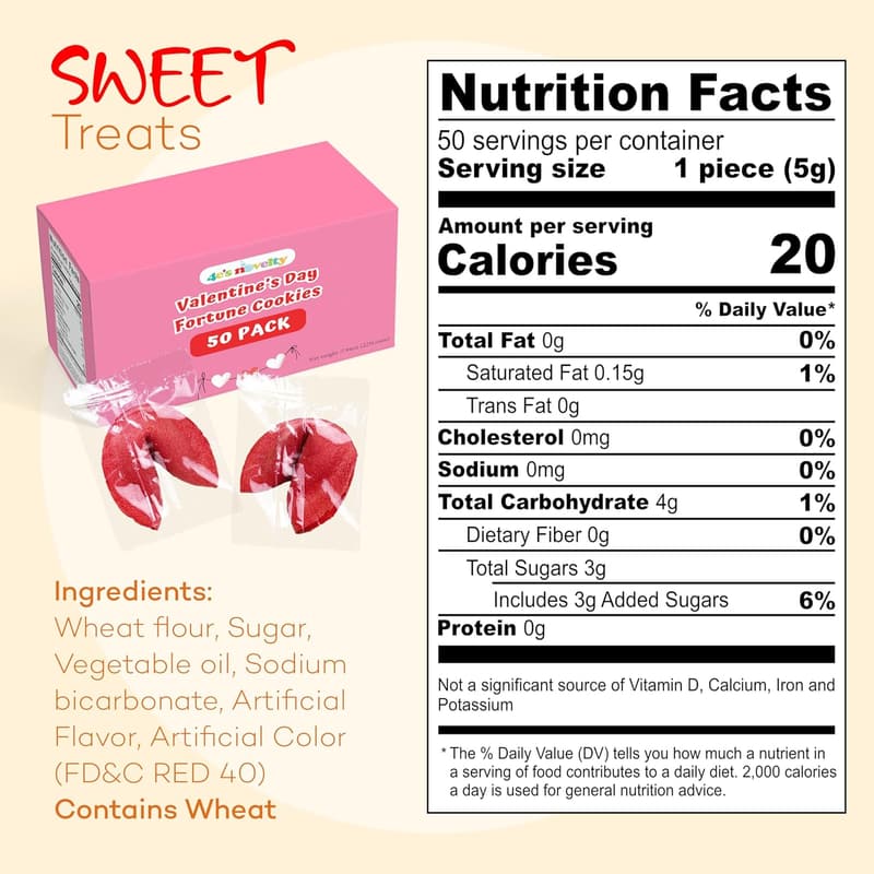 Valentine's Day Fortune Cookies - 50 Individually Wrapped Messages
