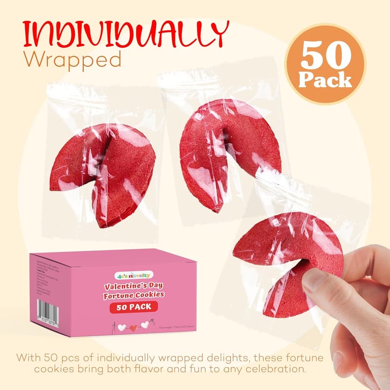 Valentine's Day Fortune Cookies - 50 Individually Wrapped Messages