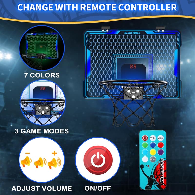 Indoor LED Remote Control Basketball Hoop with Electronic Scoreboard