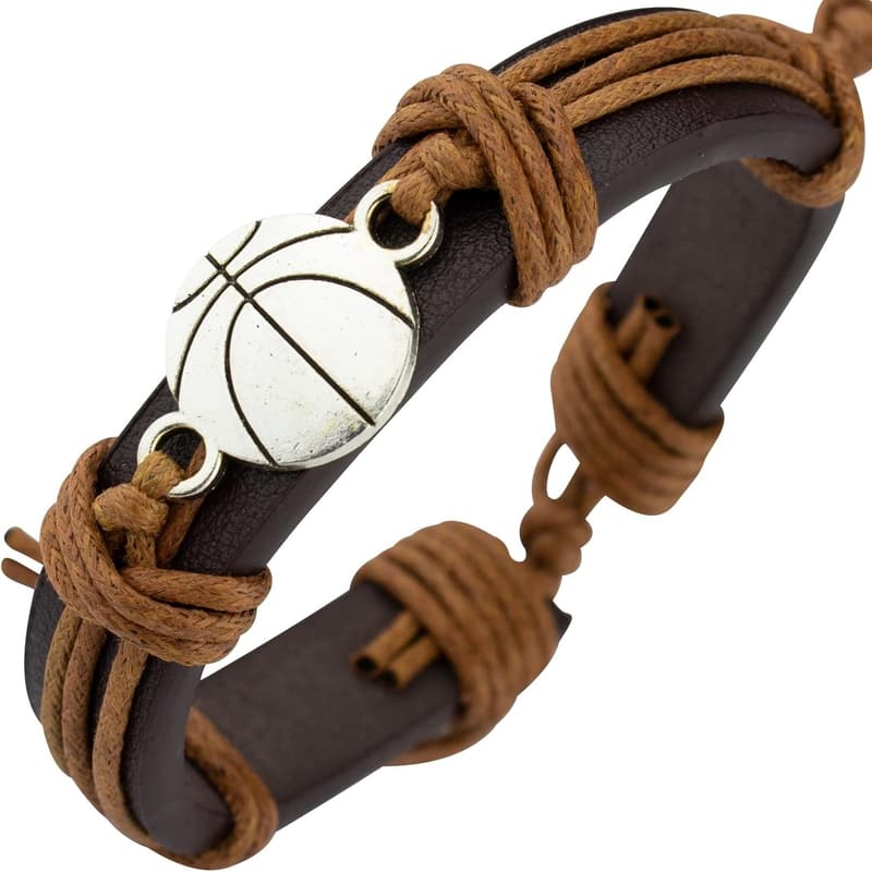 Men's Sports Leather Wrap Bracelet - Adjustable Soccer & Football Charms