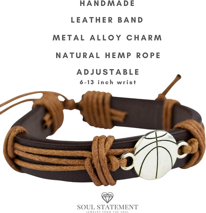 Men's Sports Leather Wrap Bracelet - Adjustable Soccer & Football Charms
