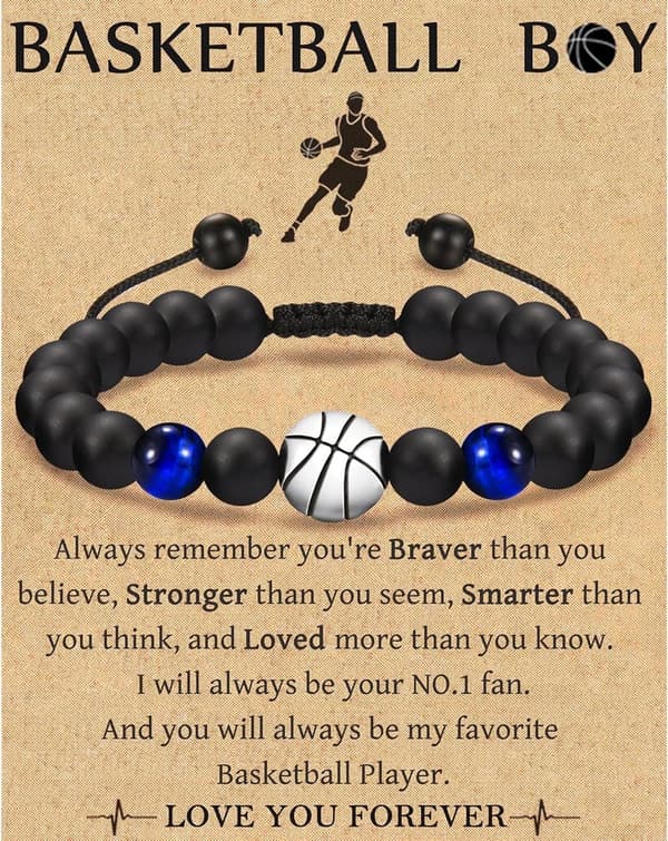 Teen Boy Sports Bracelet Gift with Message Card - Football, Baseball, Basketball, Soccer