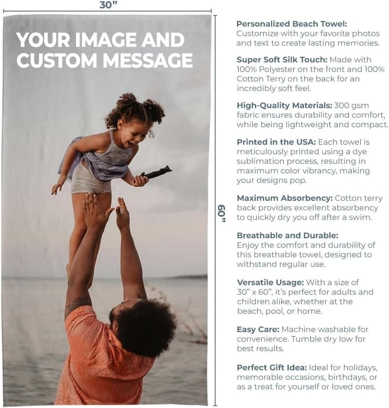 Personalized Custom Beach Towel with Photos and Text