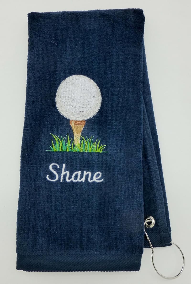 Personalized Navy Blue Golf Towel with Ball on Tee