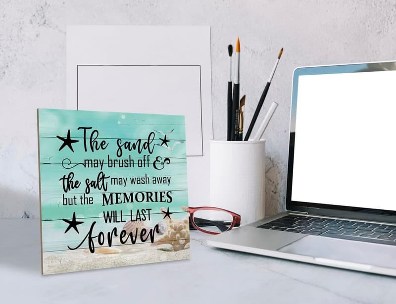 Ocean-Themed Wooden Beach Sign for Home Decor