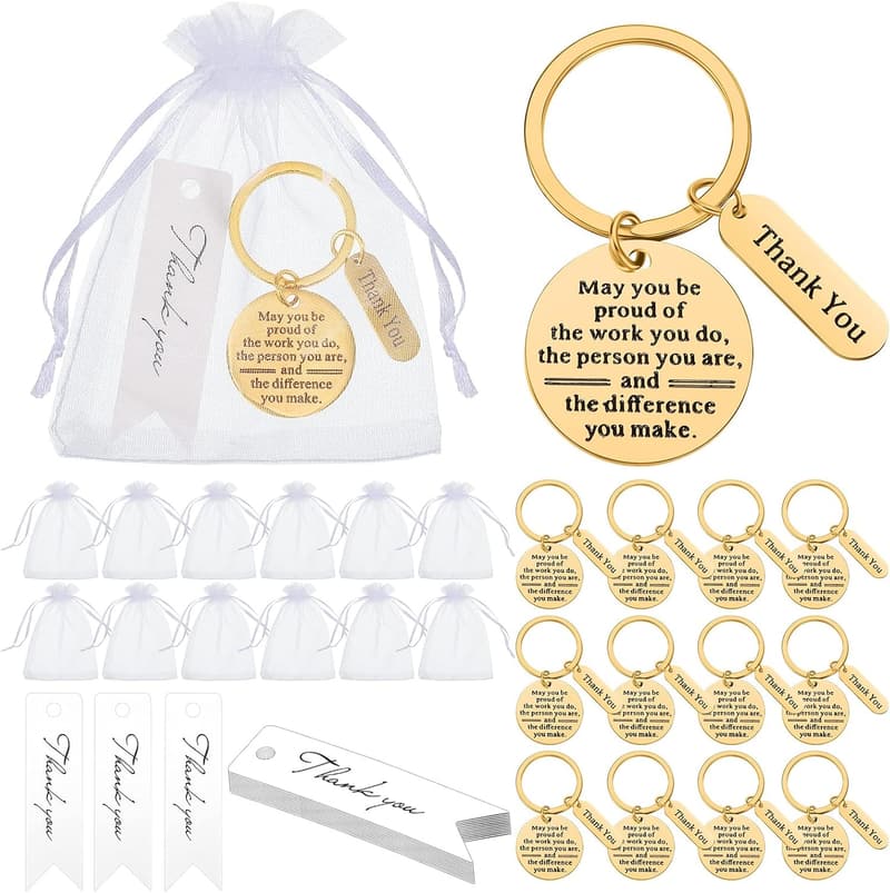 Employee Appreciation Keychain Gift Set with Organza Bags (36 Pcs)