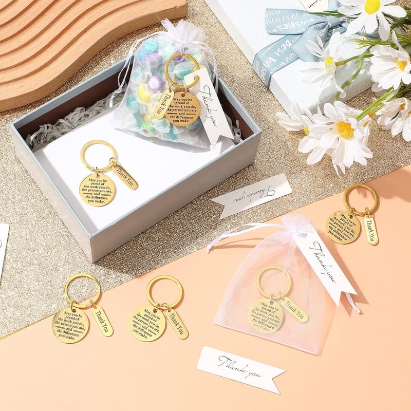 Employee Appreciation Keychain Gift Set with Organza Bags (36 Pcs)