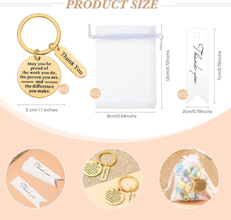 Employee Appreciation Keychain Gift Set with Organza Bags (36 Pcs)