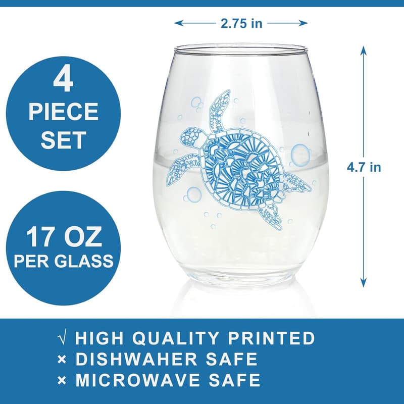 Ocean-Themed Stemless Wine Glasses Set - Coastal Gifts for Women
