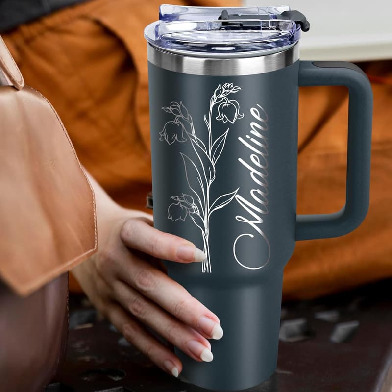 Custom 40 Oz Stainless Steel Tumbler with Name & Birth Flower