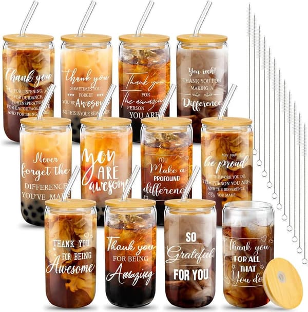 Employee Appreciation Gifts - 12 Set Can-Shaped Glasses (16 oz)