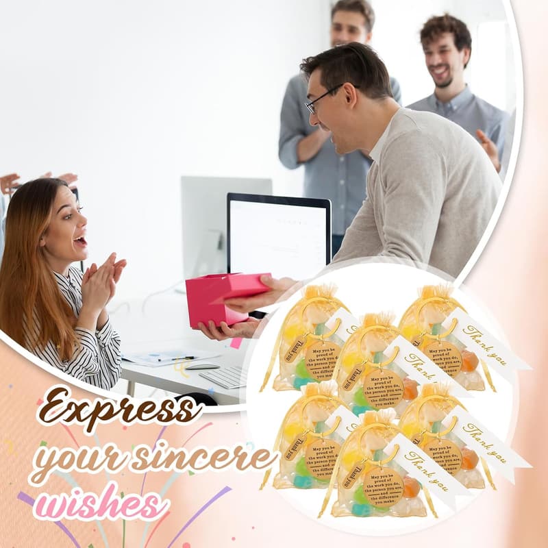 Employee Appreciation Gifts Set with Thank You Cards in Organza Bags