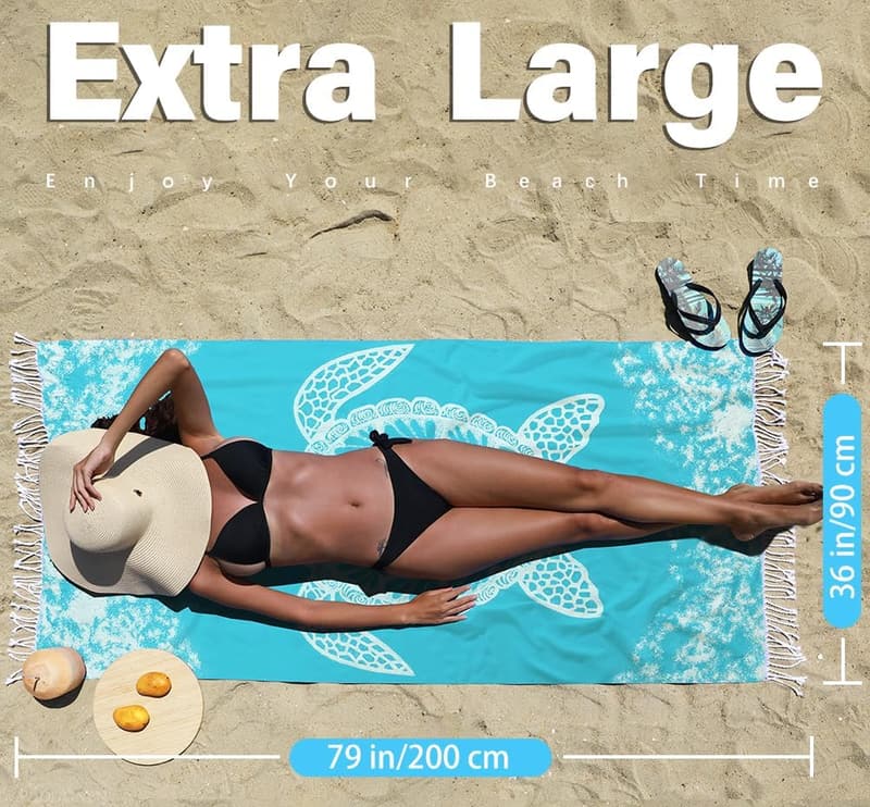Extra Large Thin Turkish Beach Towel - Quick Dry, Sand Free, Cotton