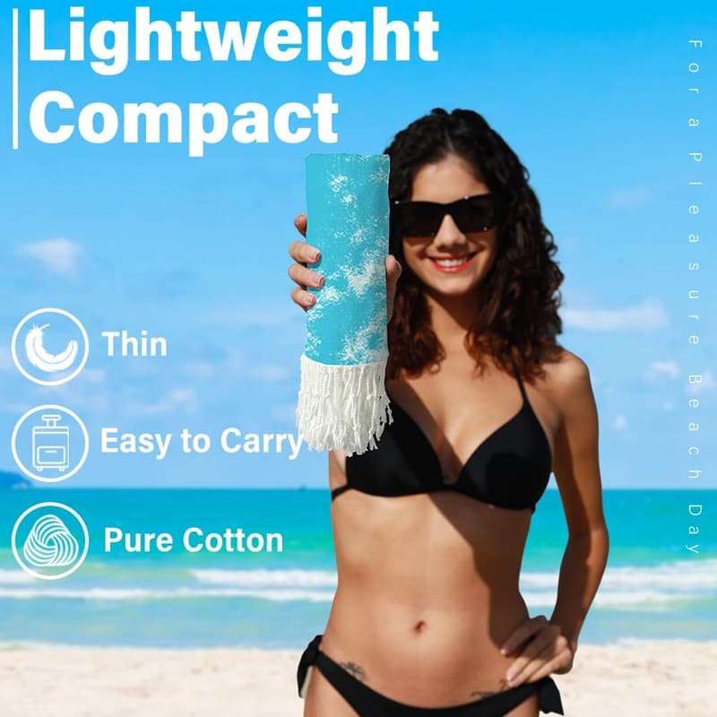 Extra Large Thin Turkish Beach Towel - Quick Dry, Sand Free, Cotton