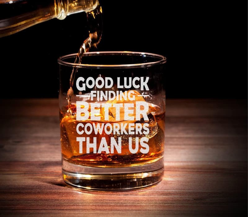 Going Away Gift Whiskey Glass - Good Luck Coworkers Design