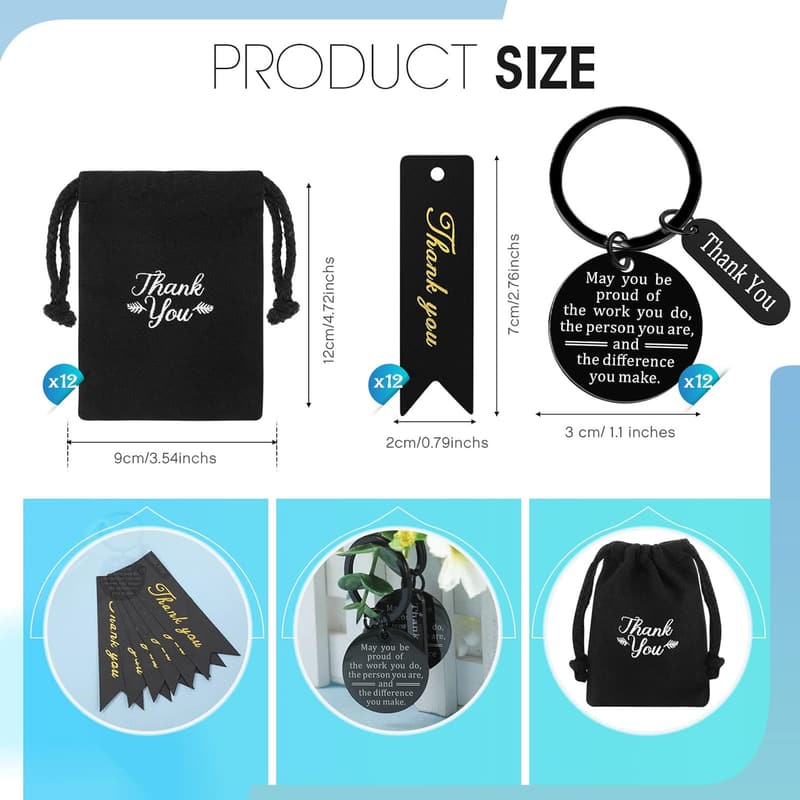 Employee Appreciation Keychain Set with Burlap Bag and Tags