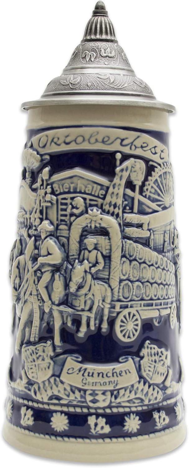 Oktoberfest Beer Stein Mug with Lid - German Festival Gift