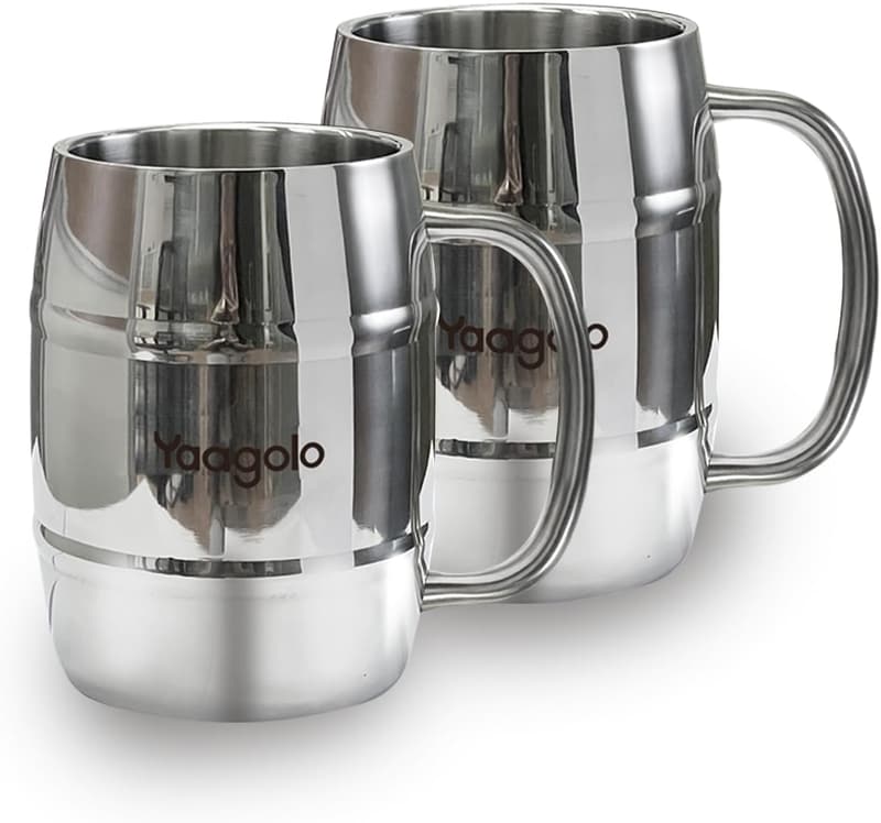 Insulated Stainless Steel Beer Mug Set - 17oz, 2-Pack