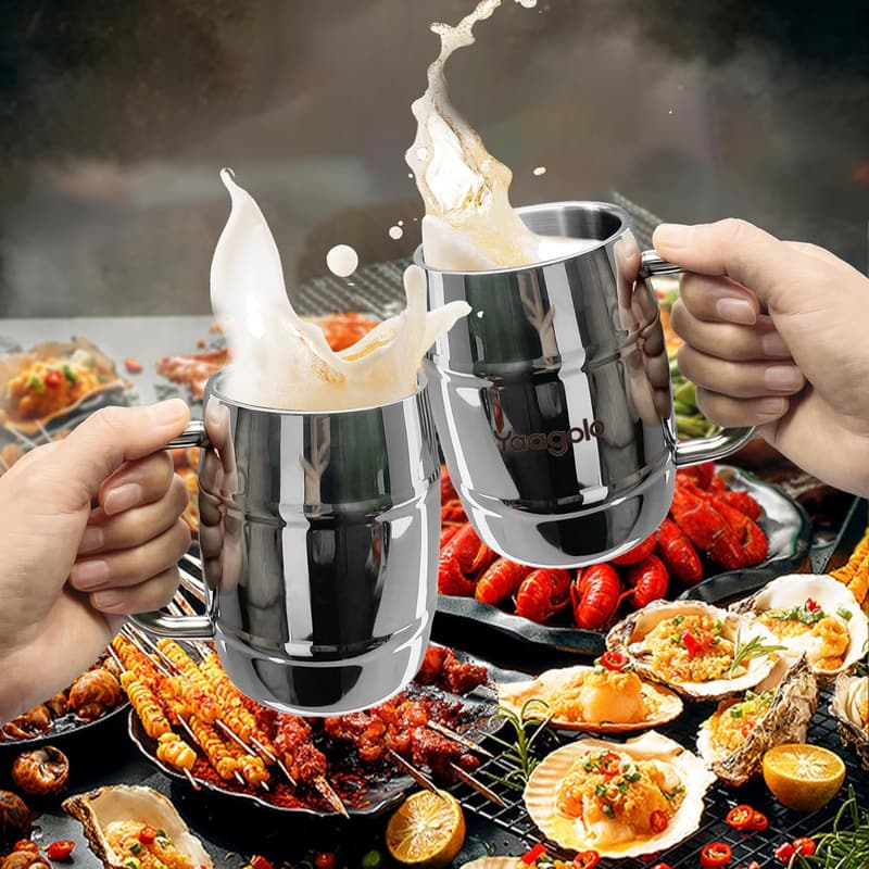 Insulated Stainless Steel Beer Mug Set - 17oz, 2-Pack