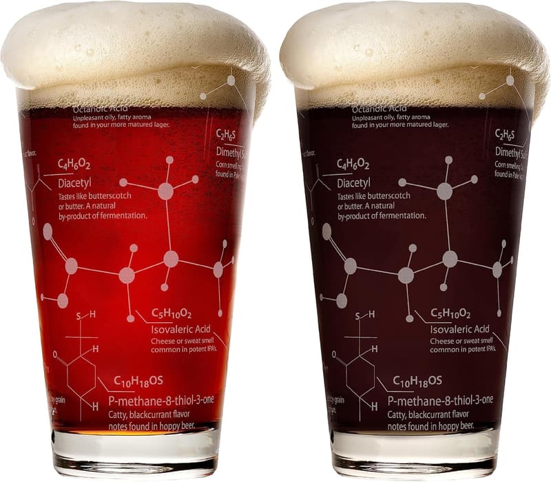 Science-Themed Beer Glasses - Set of 2, 16 oz Etched Pint
