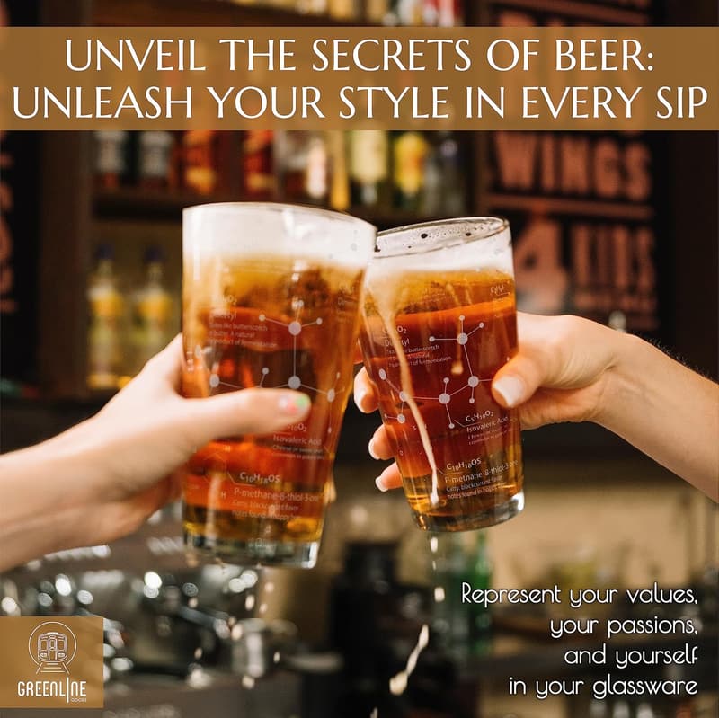 Science-Themed Beer Glasses - Set of 2, 16 oz Etched Pint