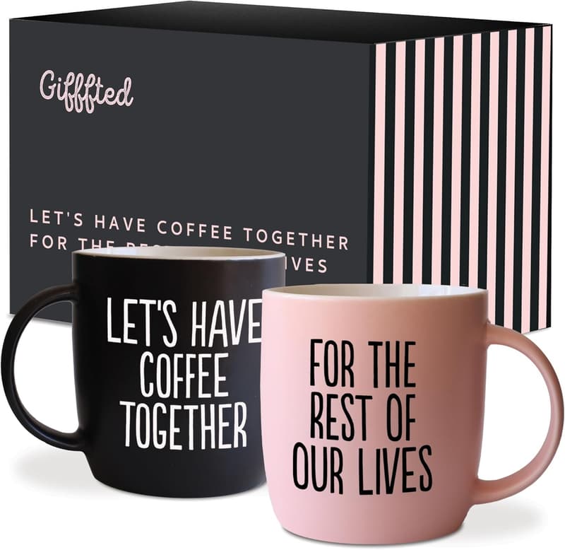 Engagement Gift: Mr & Mrs Coffee Mug Set for Couples