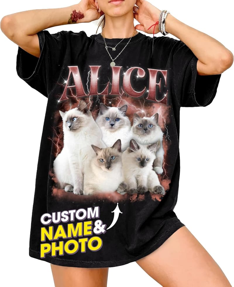 Custom Photo Bootleg Rap Shirt for Couples and Pet Lovers