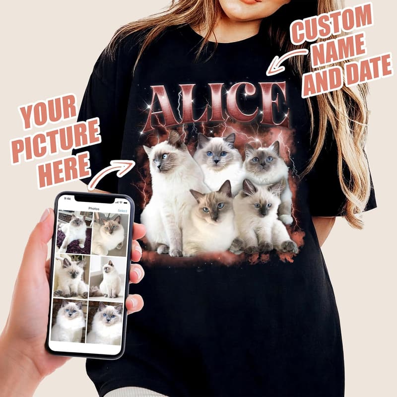 Custom Photo Bootleg Rap Shirt for Couples and Pet Lovers