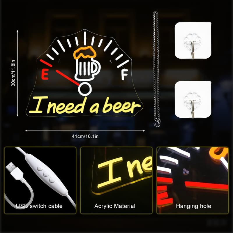 Beer Neon Sign - LED Wall Decor for Man Cave or Party
