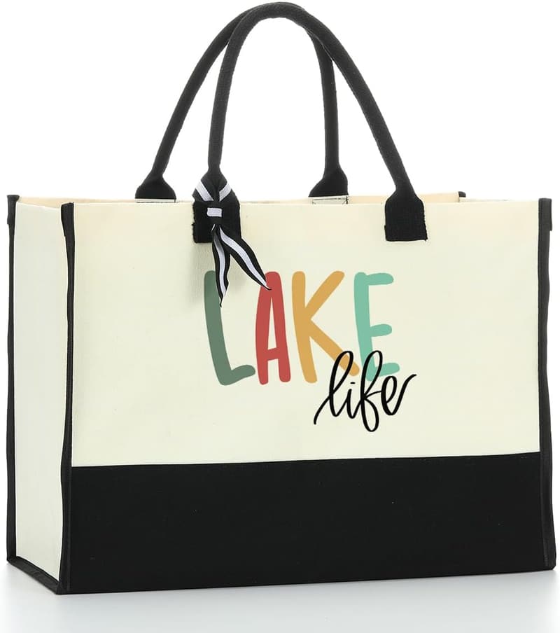 Personalized Waterproof Canvas Tote Bag for Lake Trips