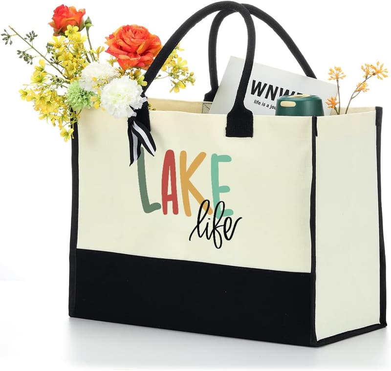 Personalized Waterproof Canvas Tote Bag for Lake Trips
