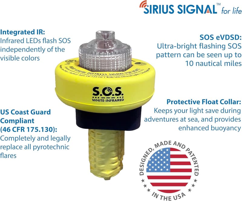 SOS LED Distress Signal with White & Infrared Lights, USCG Approved