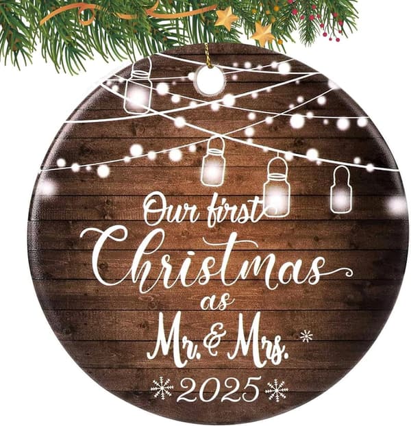 2025 First Christmas Ornament for Newlyweds, Ceramic