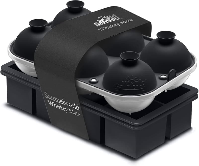 Large Ice Sphere and Cube Tray Set for Cocktails, Black