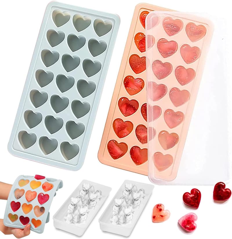 Heart-Shaped Ice Cube Molds with Lids – 2-Pack Silicone Trays