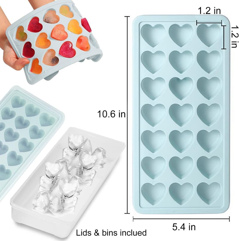 Heart-Shaped Ice Cube Molds with Lids – 2-Pack Silicone Trays