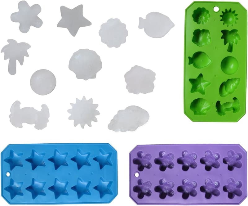 Fun Party Ice Cube Tray Set - 3 Flexible Designs in Silver