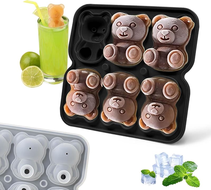 Cute Teddy Bear Ice Cube Mold Tray for Cocktails and Desserts