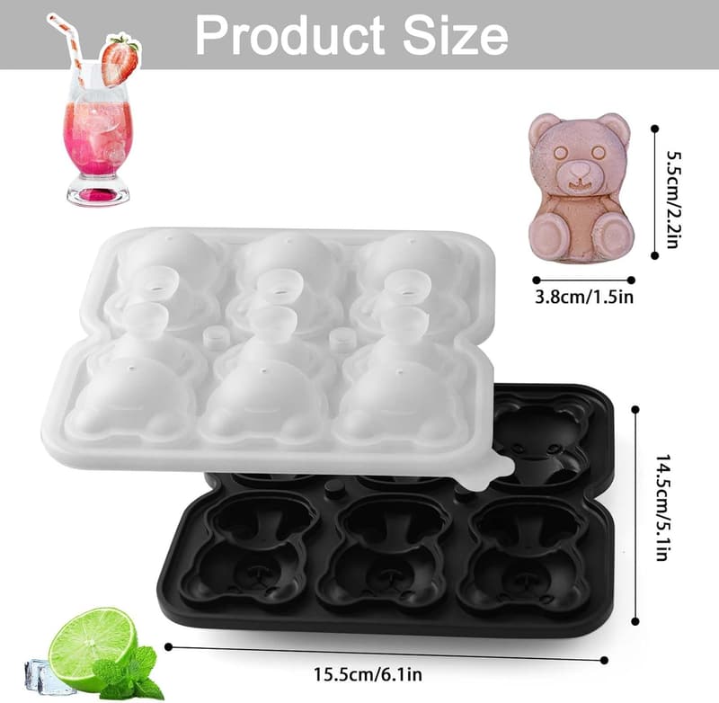Cute Teddy Bear Ice Cube Mold Tray for Cocktails and Desserts
