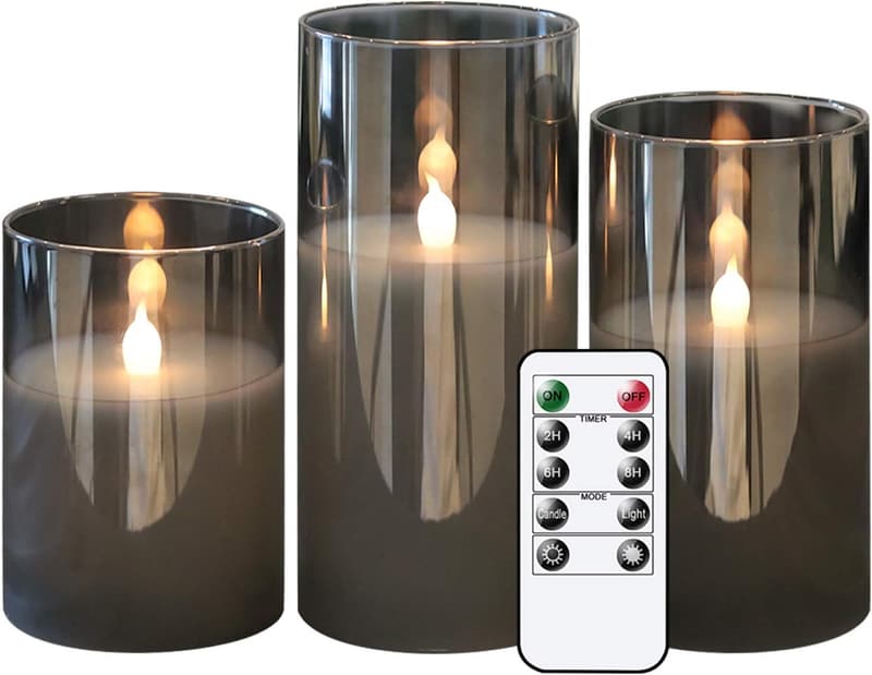 Flameless LED Candles Set with Timer & Remote - Gray Wax