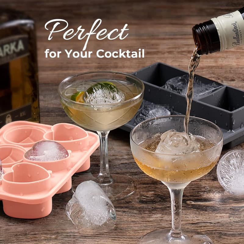 Silicone Rose & Heart Ice Cube Tray for Cocktails, Pink