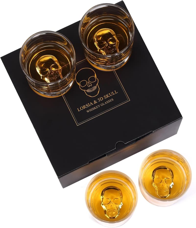 Set of 4 Hand Blown Crystal Skull Whiskey Glasses - 10 Oz