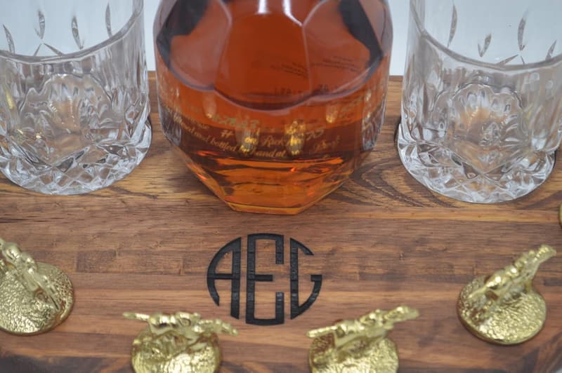 Personalized Half Moon Bourbon Cork Display with Lights & Glass Holders