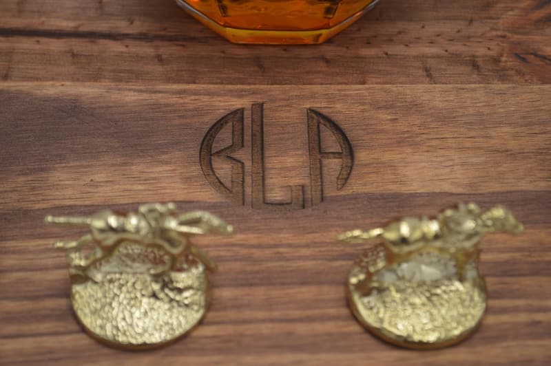 Personalized Half Moon Bourbon Cork Display with Lights & Glass Holders