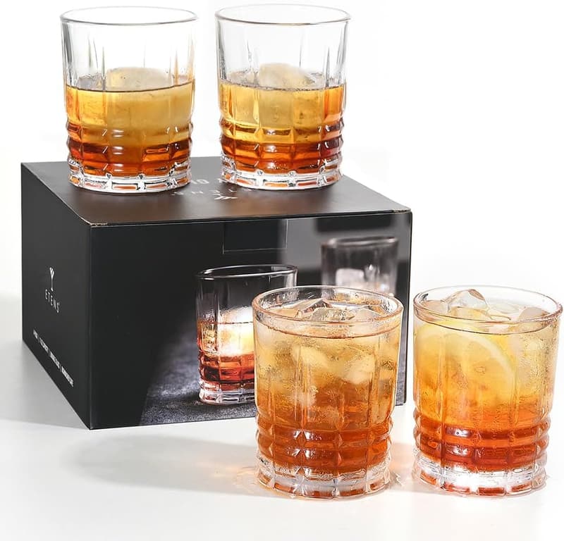 Whiskey Lovers Gift Set: 4 Dishwasher-Safe Bourbon Glasses
