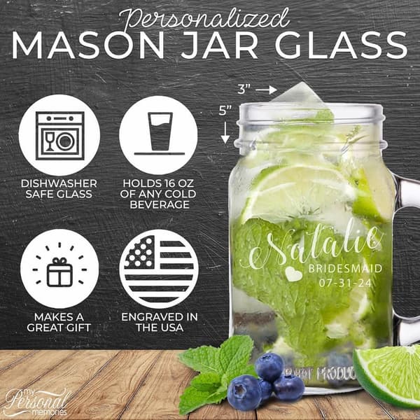 Customized Mason Jar Tumblers for Bridesmaids - Wedding Party