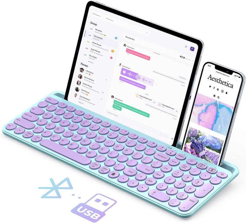 Bluetooth Multi-Device Typewriter Keyboard with Tablet Holder - Barbie Purple