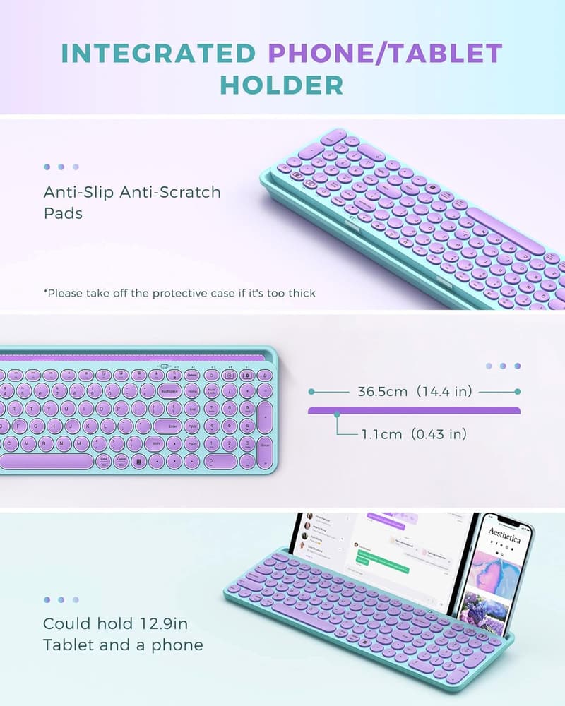 Bluetooth Multi-Device Typewriter Keyboard with Tablet Holder - Barbie Purple