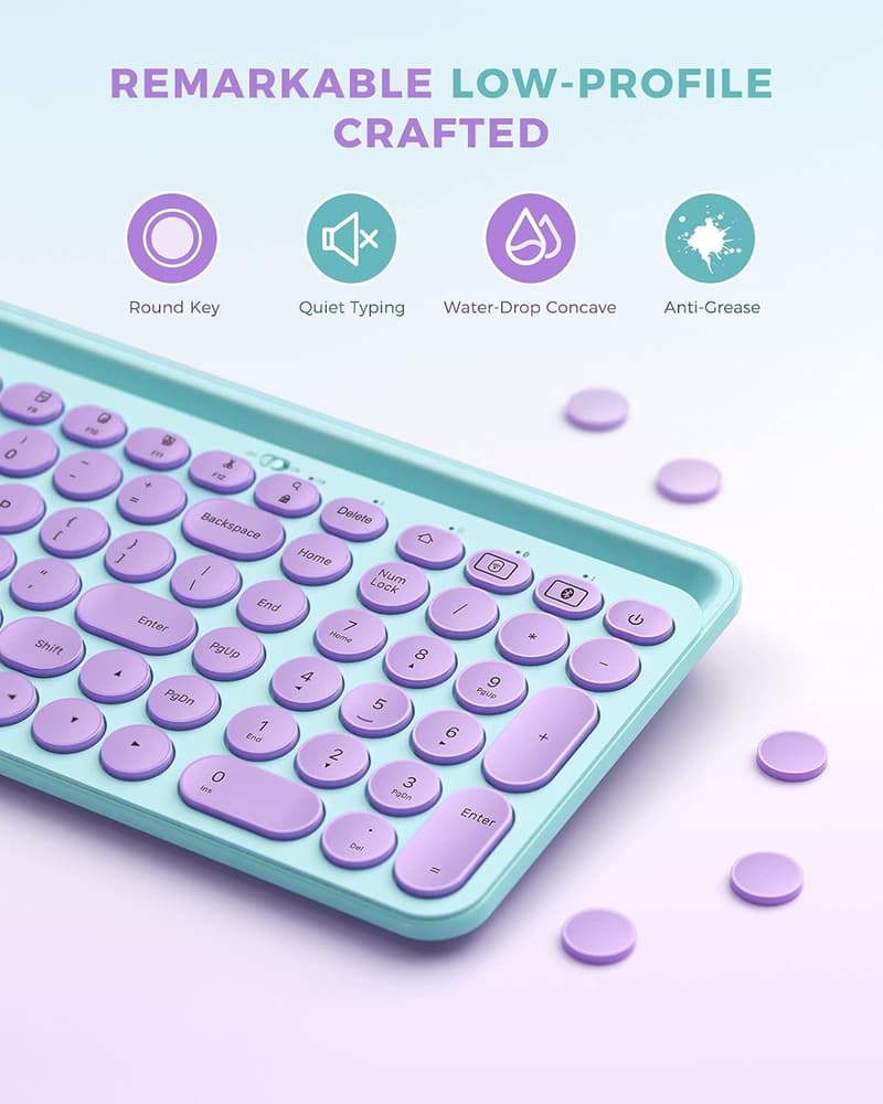 Bluetooth Multi-Device Typewriter Keyboard with Tablet Holder - Barbie Purple