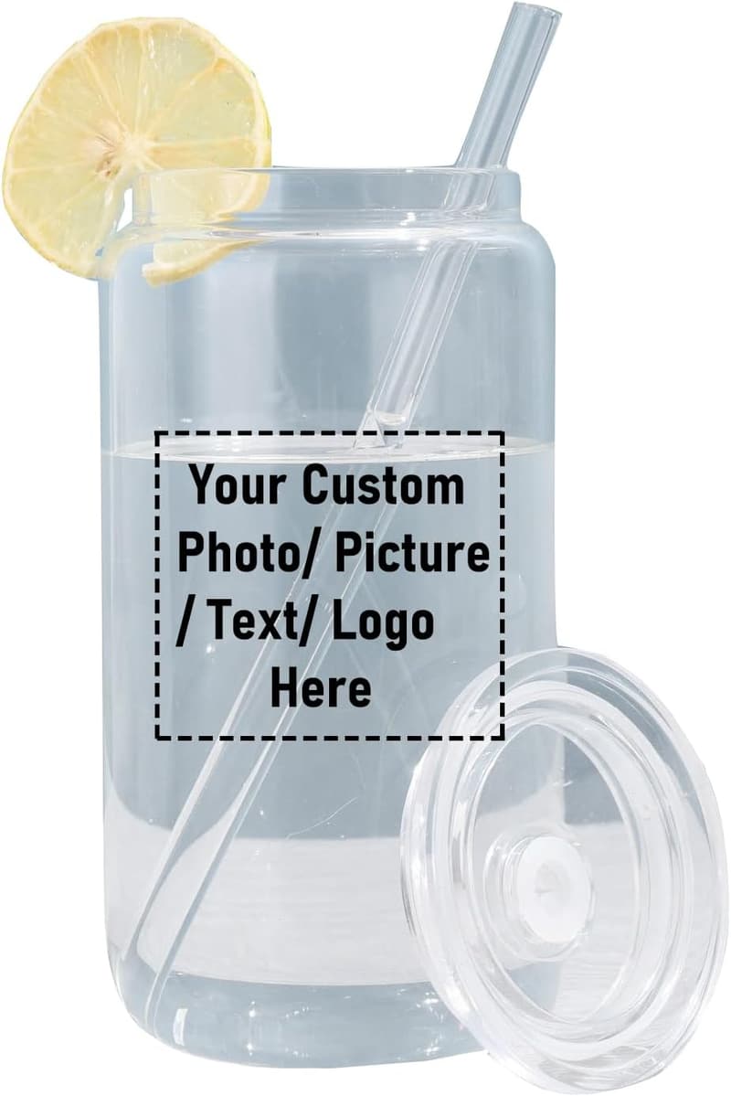 Personalized 16oz Drinking Glasses with Lid & Straw - Great Birthday & Father's Day Gifts
